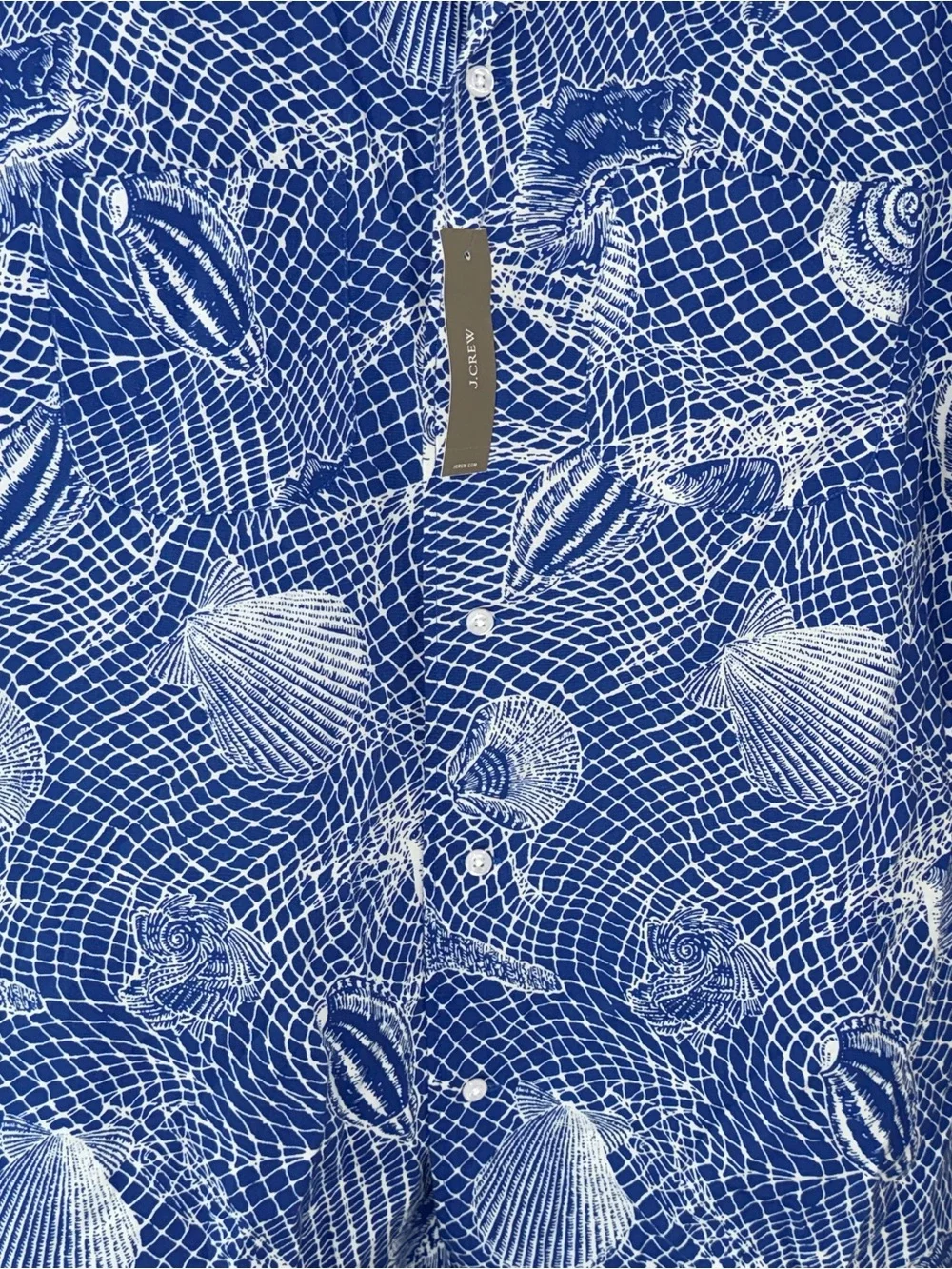 NWT J. Crew Blue and White Shell-Print Short Sleeve Button-Down Shirt-M